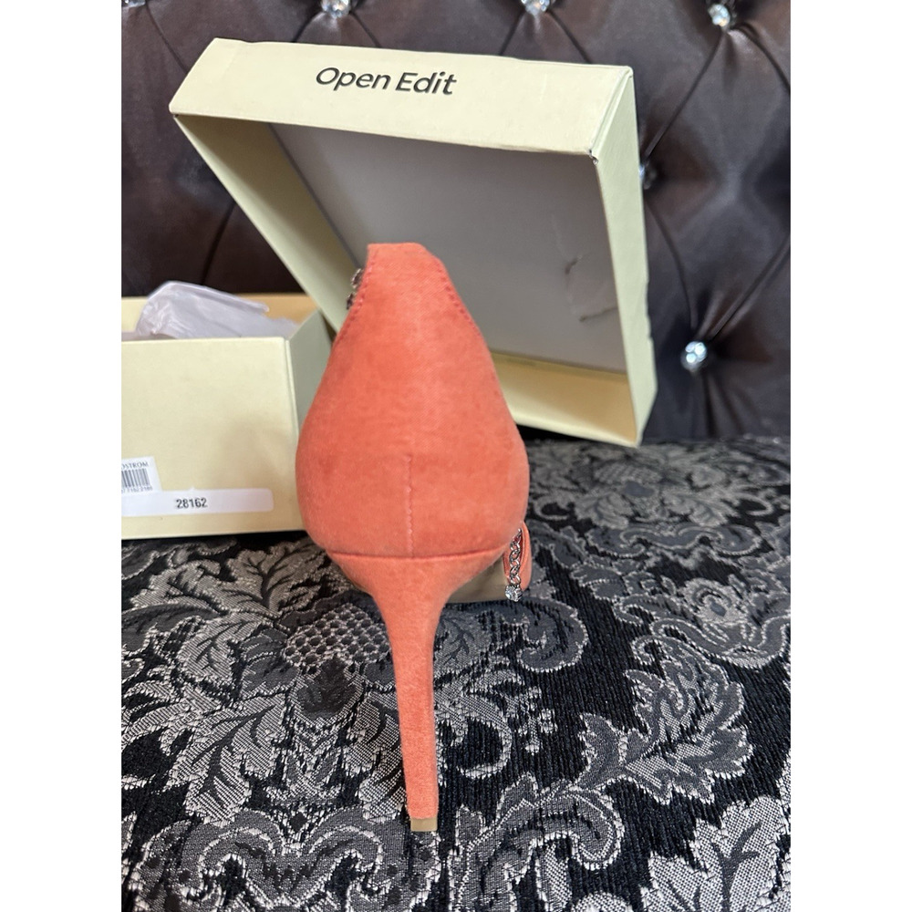 Open Edit Heels 9.5 Orange Cherry Pointed Toe Pump Rhinestone Ankle Chain NIB - Picture 4 of 13